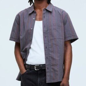 Madewell Men's Striped Casual Button Down Shirt - Gray and Brown